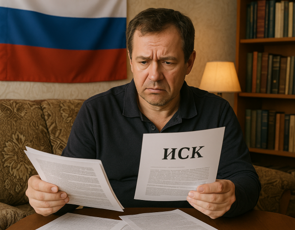 Мужчина читает документы у себя дома в гостиной